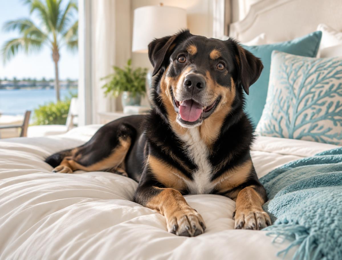 A relaxed guest enjoying clean, comfortable bedding